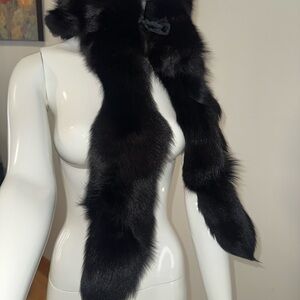 Elegant Black Fox Fur Hat with Tails NWOT